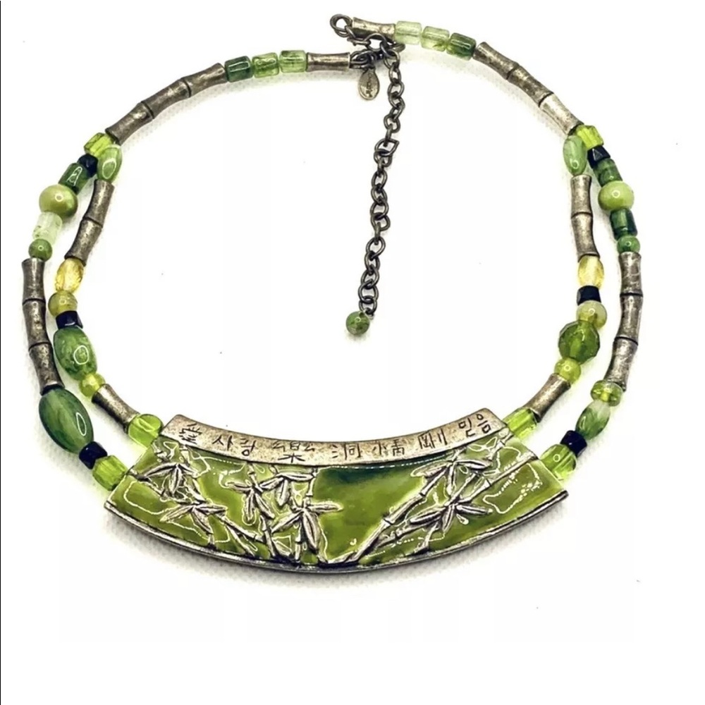 Chicos Asian Enamel Bamboo Design Necklace